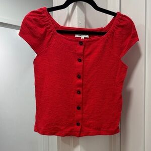 Madewell Red Textured Button-Up Blouse